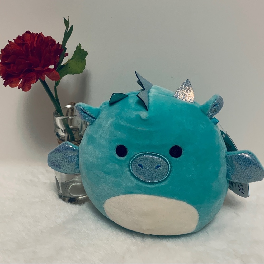 Squishmallow Miles Dragon 🐲, Teal, Glittery Sparkly Wings, 5” New